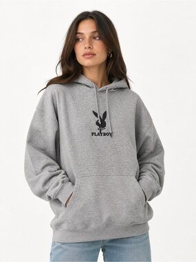 Playboy Graphic Logo Hoodie Sweatshirt Gray